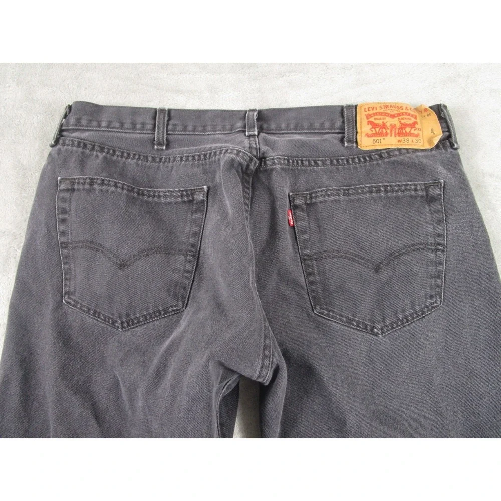Levis 501 Jeans Mens 38x30 Black‎ Demim Distressed Button Fly Cotton Pockets
